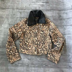 Kidpik Animal Print Fur Edged Jean Jacket L 12
